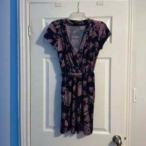 Banana Republic Navy & Pink Floral Short Cap Sleeve Wrap Dress Size S Petite